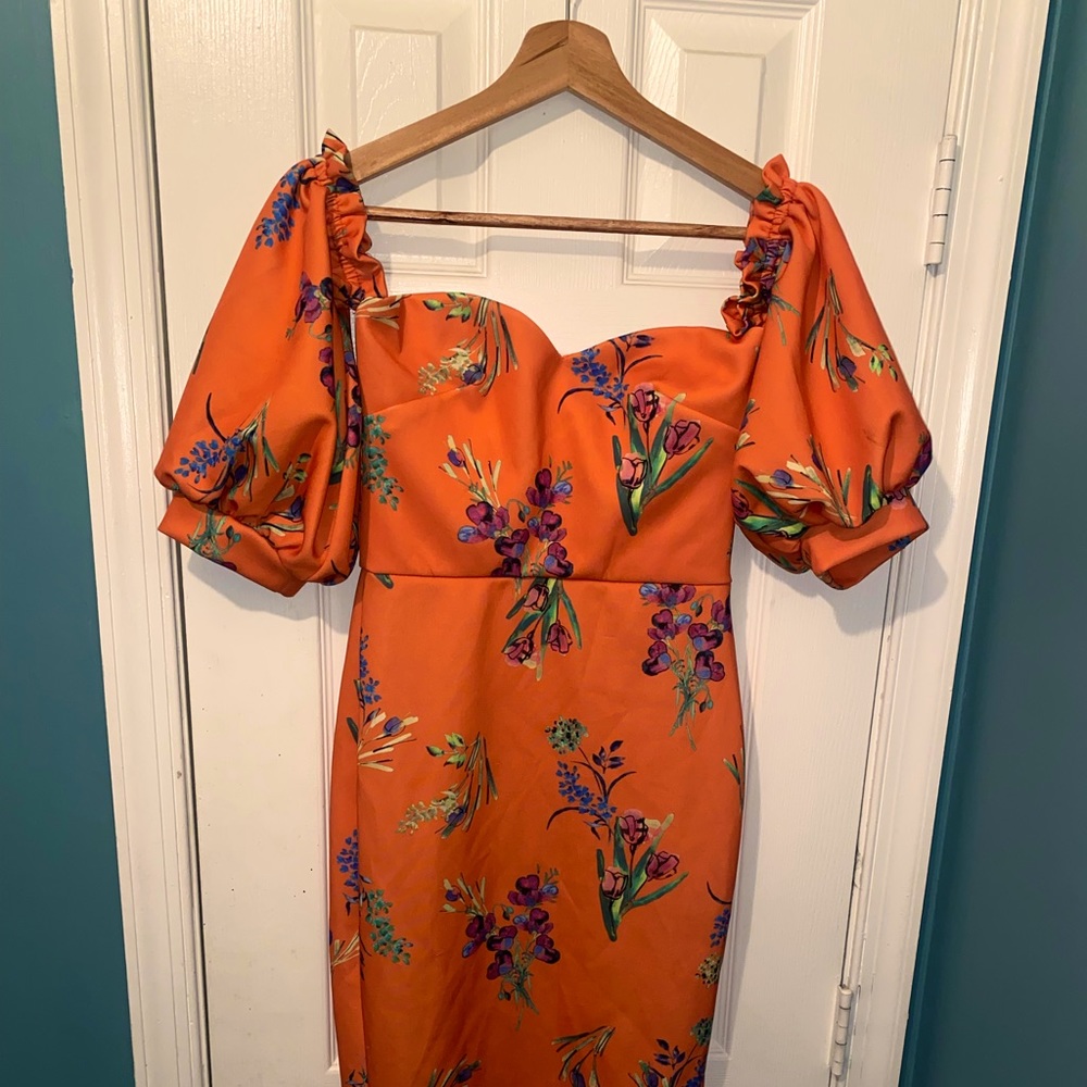 Women’s True violet orange floral strapless dress